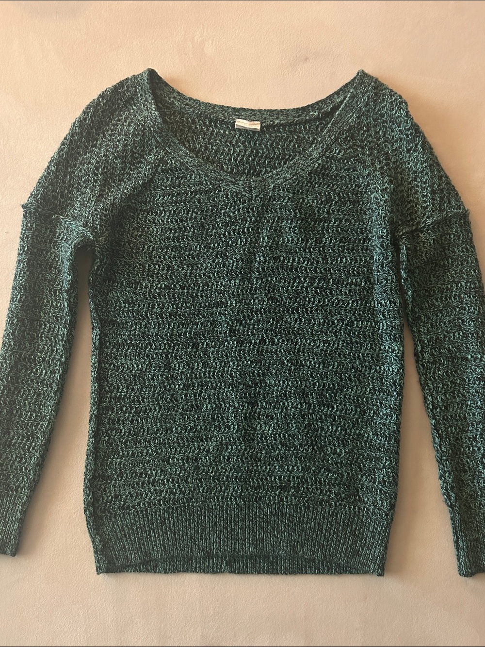 Essentials Teal-Green Crochet Crewneck Sweater